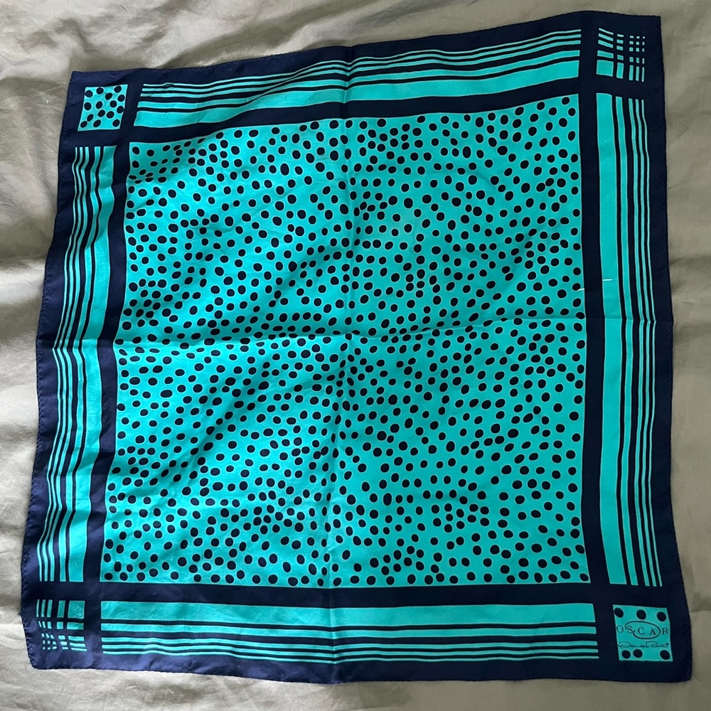 Oscar by Oscar de la Renta Turquoise and Navy Patterned Scarf